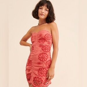 Free People Sizzle Strapless Cotton Mini Dress in Red Clover